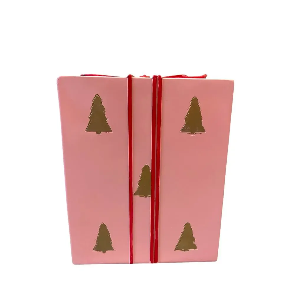 34th & Pine Pink Christmas Present Red Bow Outdoor Safe Holiday Decor New